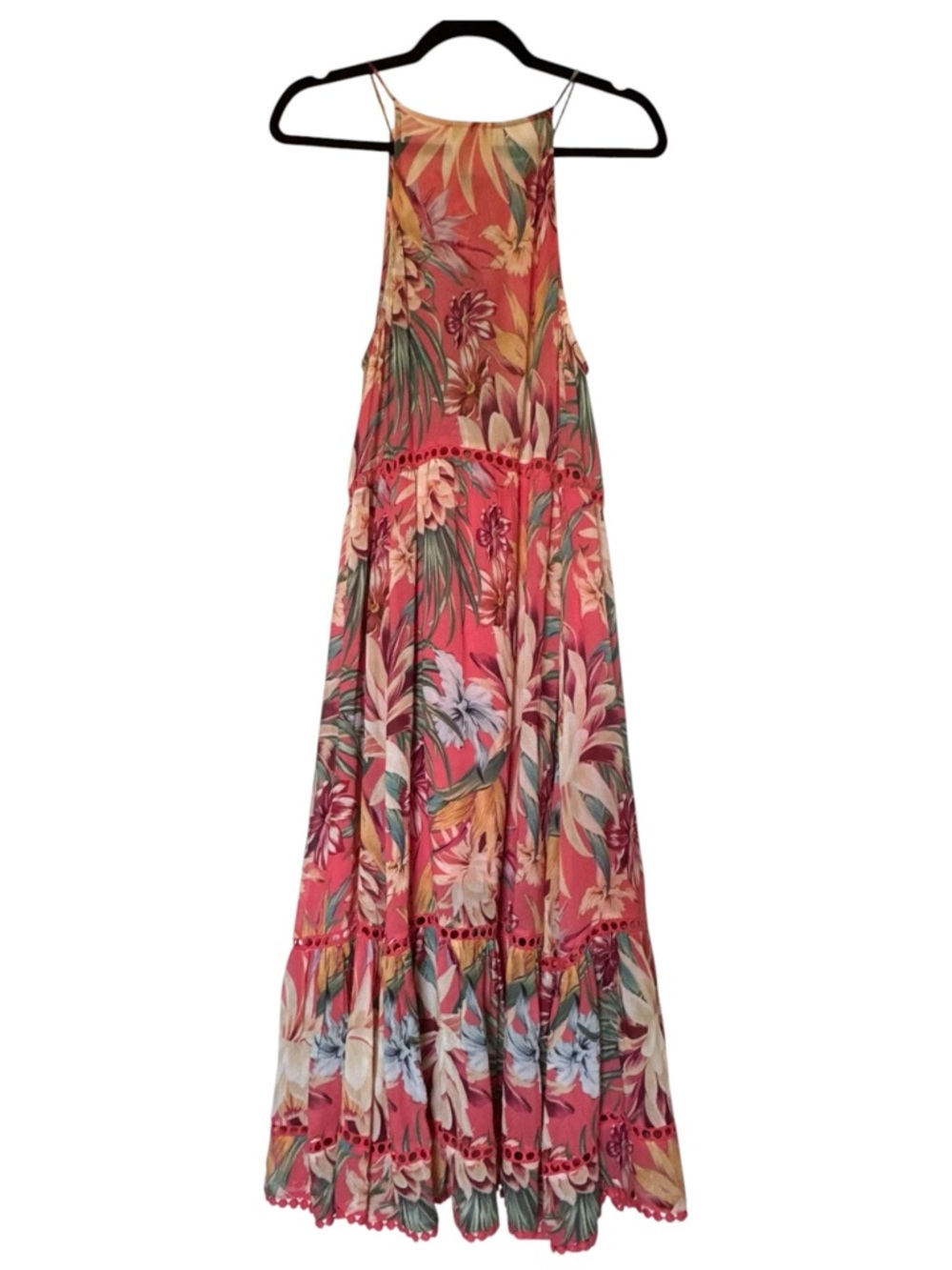 Farm Rio Lotus Floral Halter Maxi Dress NWT Size M Flowy Resort Vacay Tropical - Picture 3 of 15